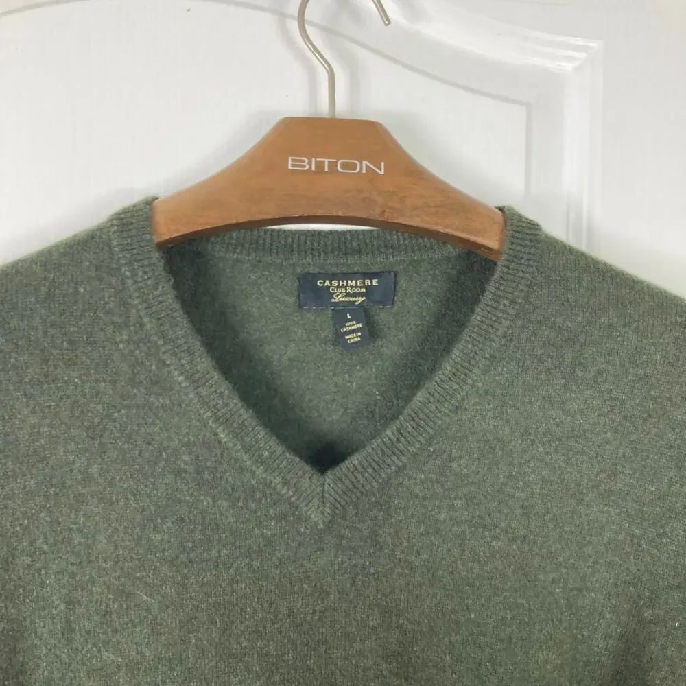 NWOT CASHMERE CLUB ROOM LUXURY Sweater Men L Cashmere Green V-Neck Ribbed Trim